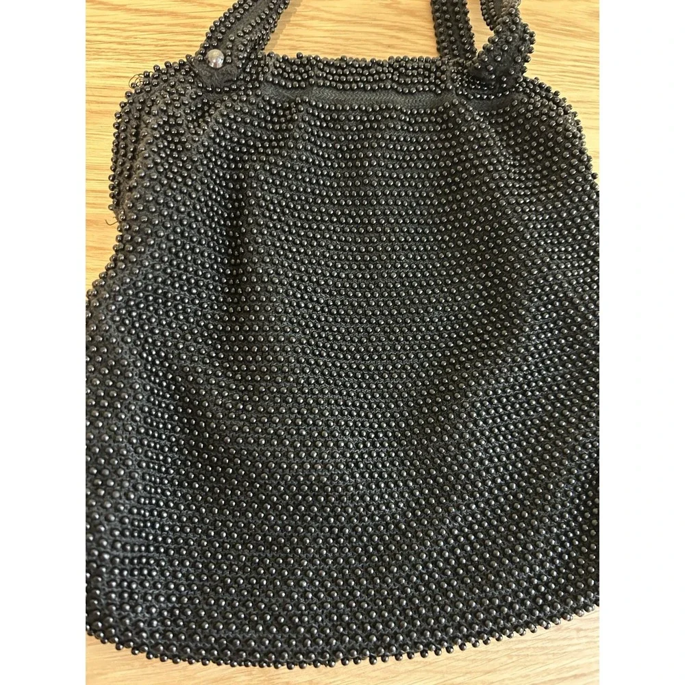 Stunning Vintage 1950s Lumured‎ CORDE-BEAD Caviar Sized Black Beaded Evening Bag